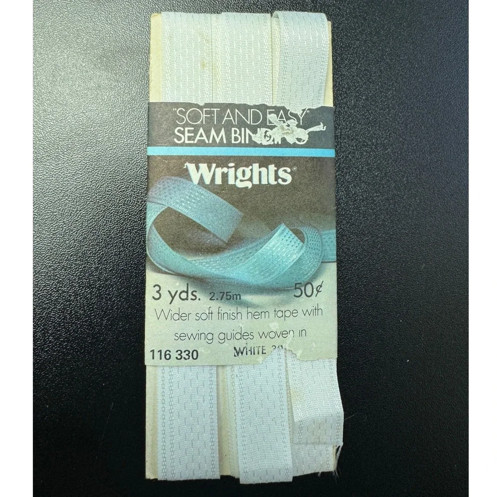Vintage Wrights Soft and Easy Seam Binding White Hem Tape 116 330‎ 3 Yards 1978